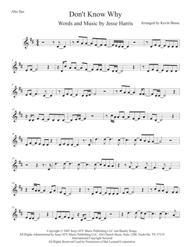 Don't Know Why (arr. Kevin Busse)
