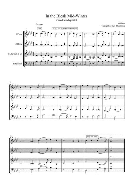 Holst: In the Bleak Midwinter - mixed woodwind quartet (arr. Ray Thompson)