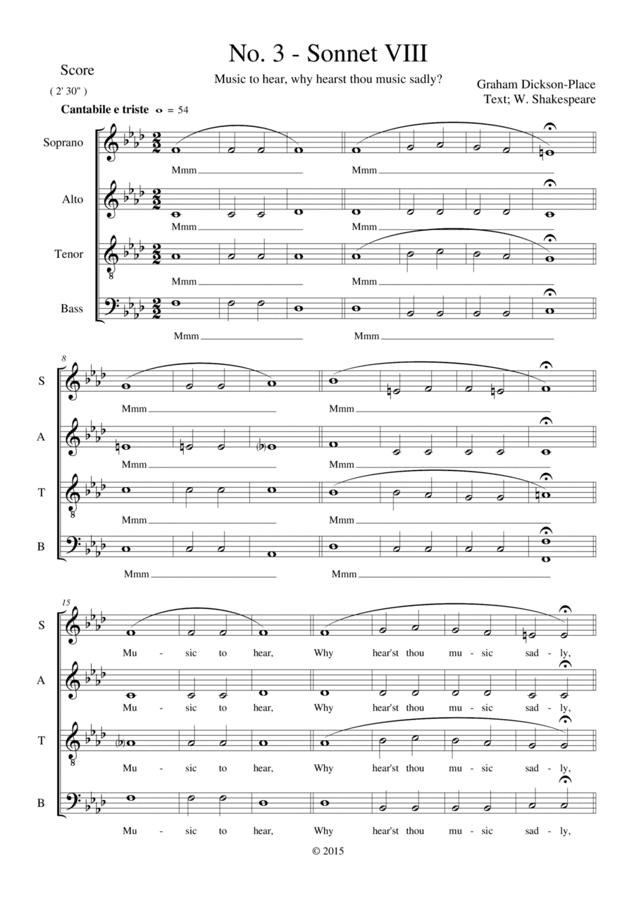 Shakespearean Sonnet VIII. Original composition by Graham Dickson-Place SATB a capella