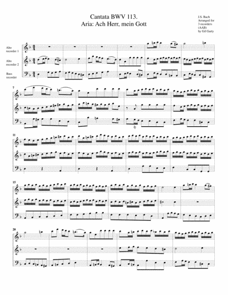 Aria: Ach Herr, mein Gott from Cantata BWV 113 (arrangement for 3 recorders) (arr. Gil Garty)