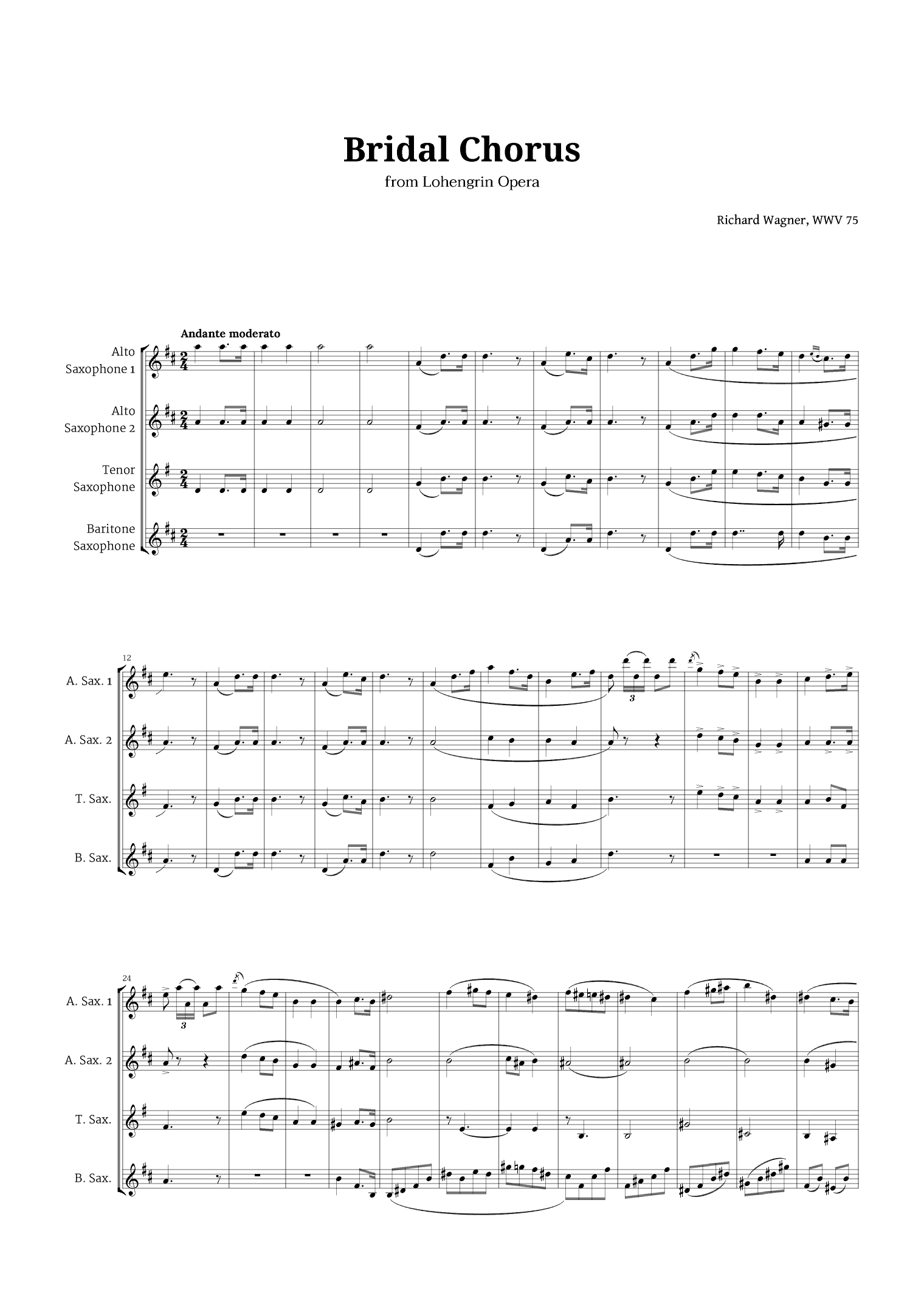 Bridal Chorus by Wagner for Sax AATB Quartet (arr. Langanho)