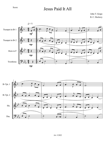 Jesus Paid It All (Brass Quartet) (arr. B. C. Dockery)