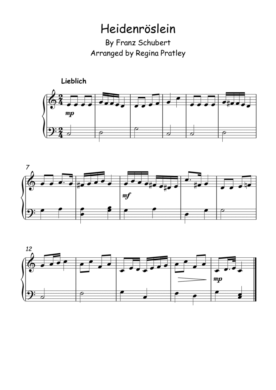 Heidenröslein (easy piano version) (arr. Regina Pratley)