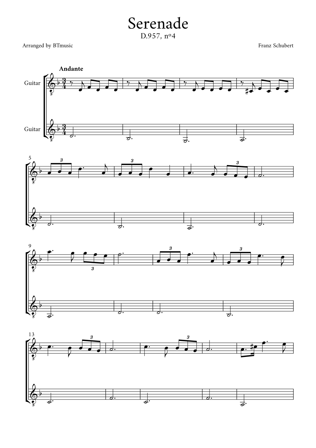 Serenade (D.957, n.4) - Schubert (arr. BTmusic)