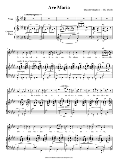 Dubois: Ave Maria [Medium High Voice; Key: Ab (Original)] (arr. Maxence Lasserre-Engberts)