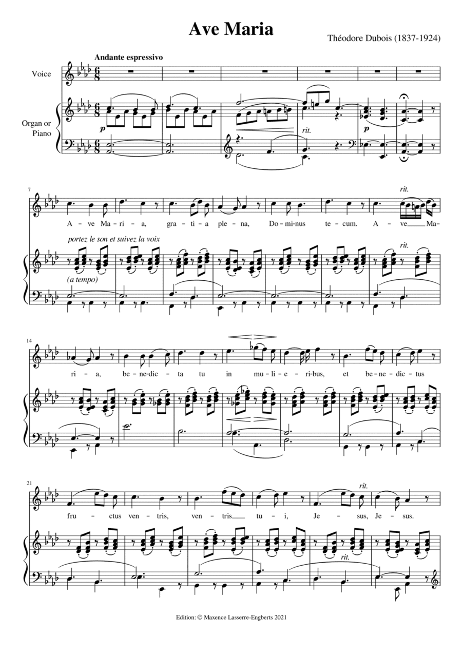 Dubois: Ave Maria [Medium High Voice; Key: Ab (Original)] (arr. Maxence Lasserre-Engberts)