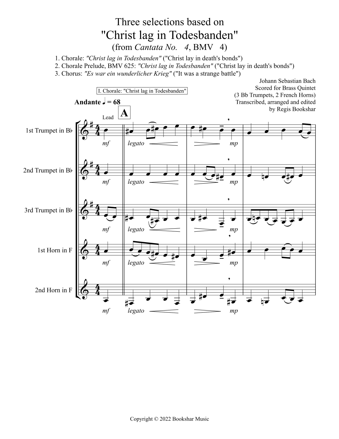 Three selections based on "Christ lag in Todesbanden" (Brass Quintet - 3 Trp, 2 Hrn) (arr. Regis Bookshar)