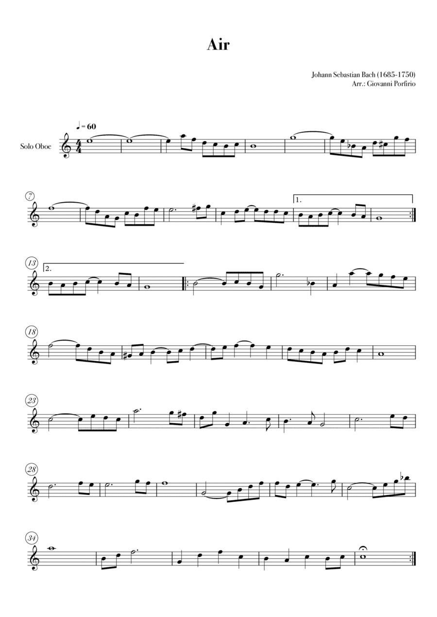 AIR - Bach (Oboe - easy) (arr. Giovanni Porfirio)