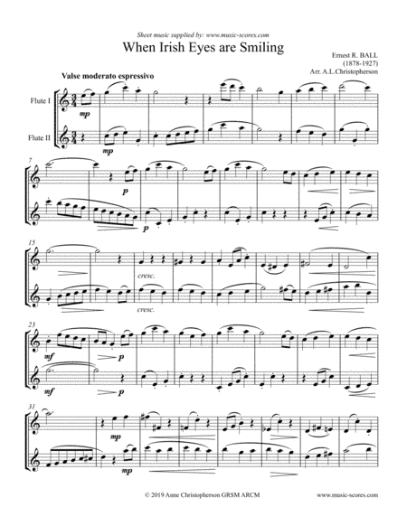 When Irish Eyes are Smiling - Flute Duet (arr. Anne Christopherson GRSM ARCM)