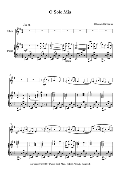 O Sole Mio - Eduardo Di Capua (Oboe + Piano) (arr. Digital Book Music)
