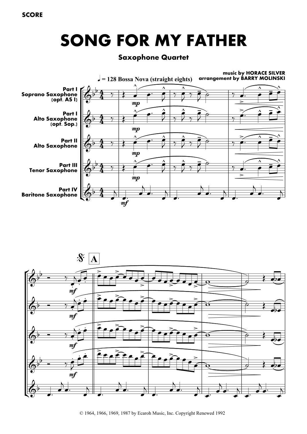 Song For My Father (arr. BARRY MOLINSKI)
