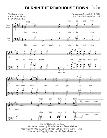 Burnin' The Roadhouse Down (arr. Aaron Dale)