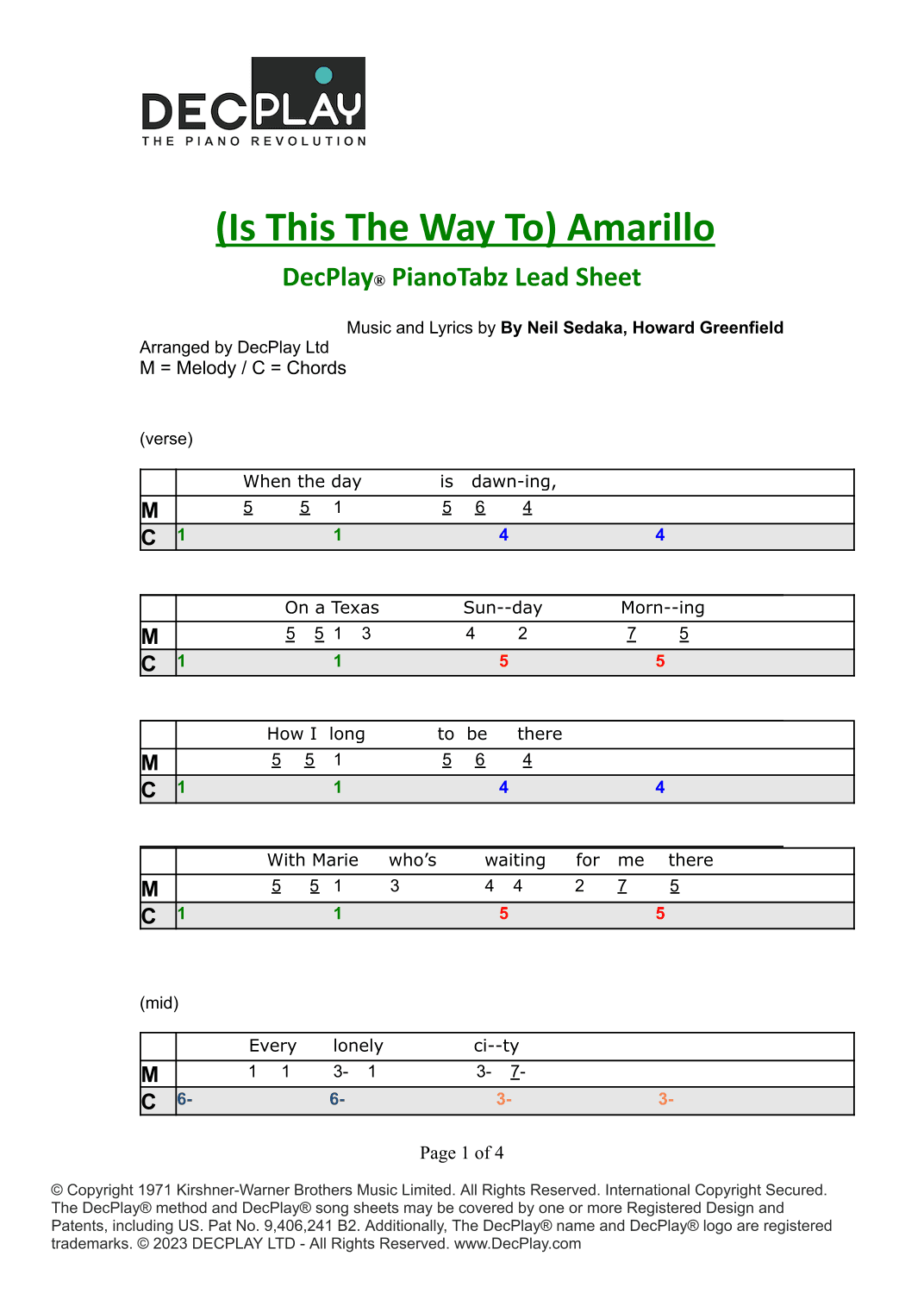 Amarillo (is This The Way To) (arr. DecPlay Ltd)