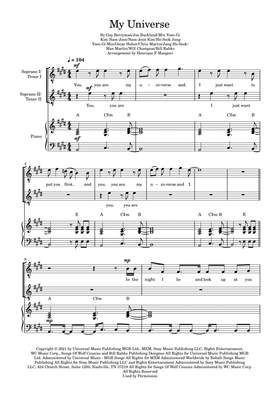 My Universe (arr. Henrique F Mangoni)