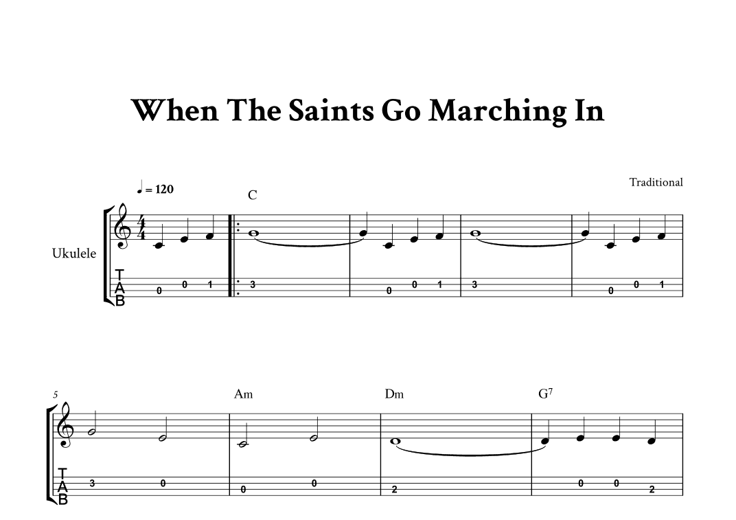 When The Saints Go Marching In - For Ukulele (C Major  with TAB) (arr. Yuri Noronha)