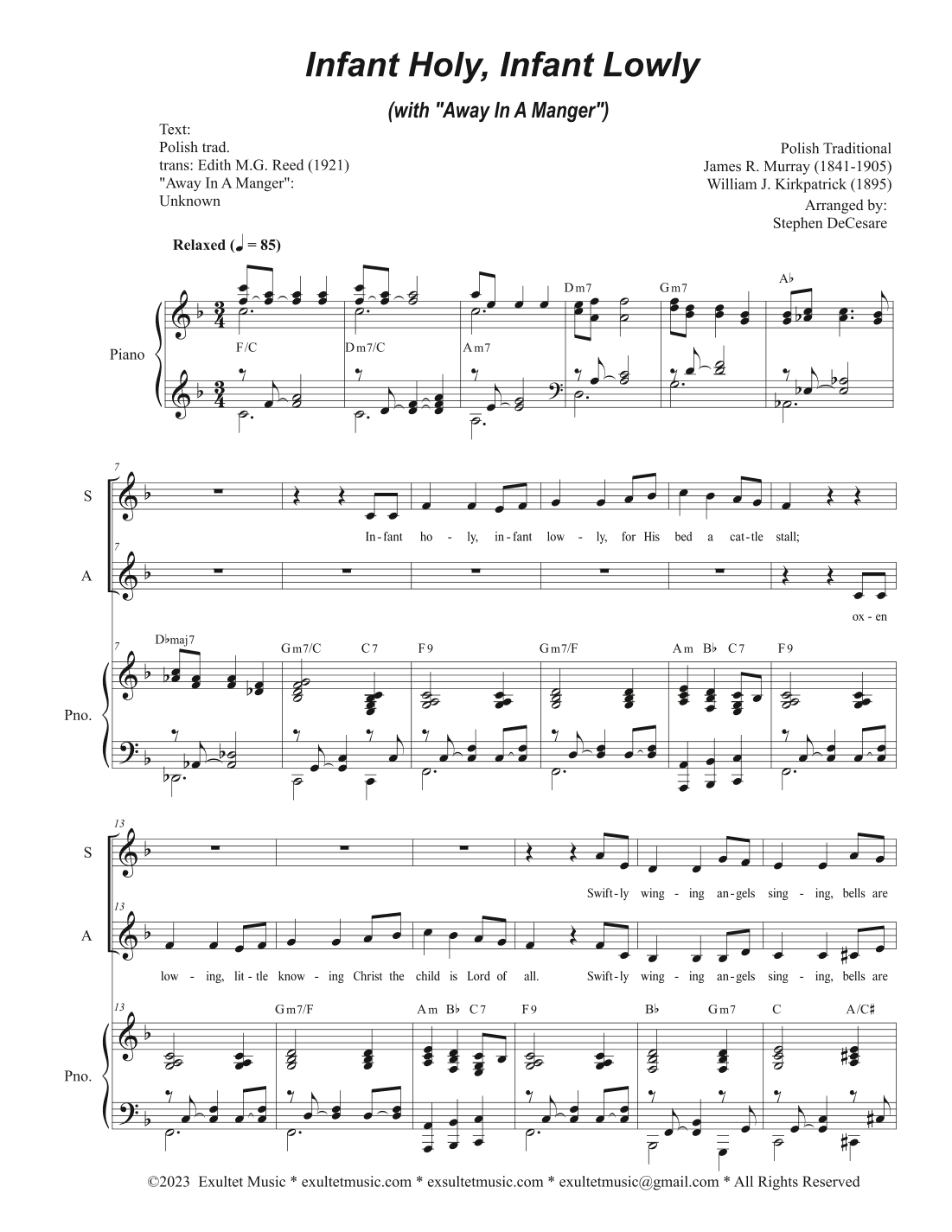Infant Holy, Infant Lowly (with "Away In A Manger") (Duet for Soprano and Alto solo) (arr. Stephen DeCesare)