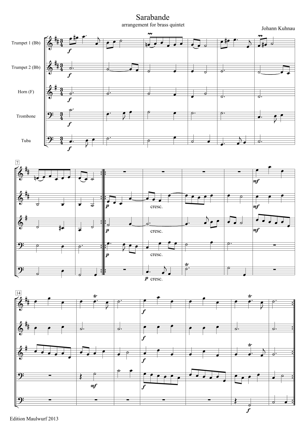 Sarabande (arr. Edition Maulwurf)