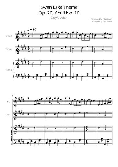 Swan Lake (theme) - Tchaikovsky - Flute and Oboe Duet w/ Piano Accompaniment (arr. Ygor Nunes)