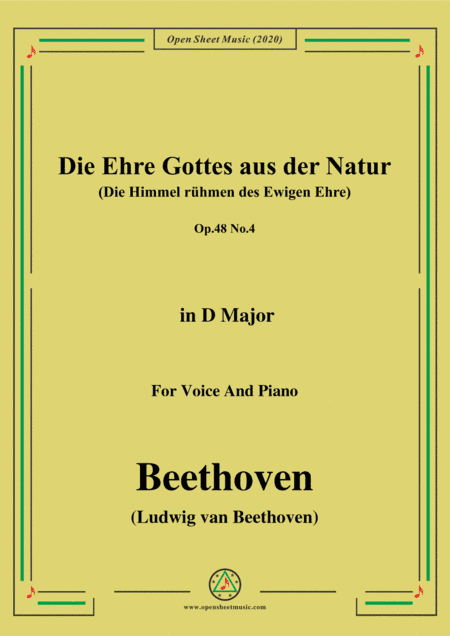 Beethoven-Die Ehre Gottes aus der Natur,in D Major,for Voice and Piano (arr. MSM)