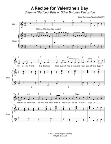 A Recipe for Valentine's Day (Unison w/Bells or Tuned Percussion)