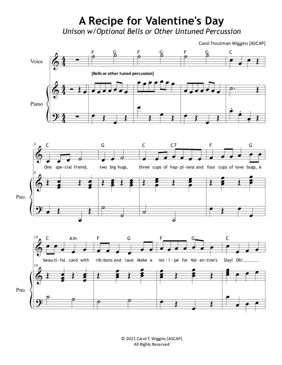 A Recipe for Valentine's Day (Unison w/Bells or Tuned Percussion)