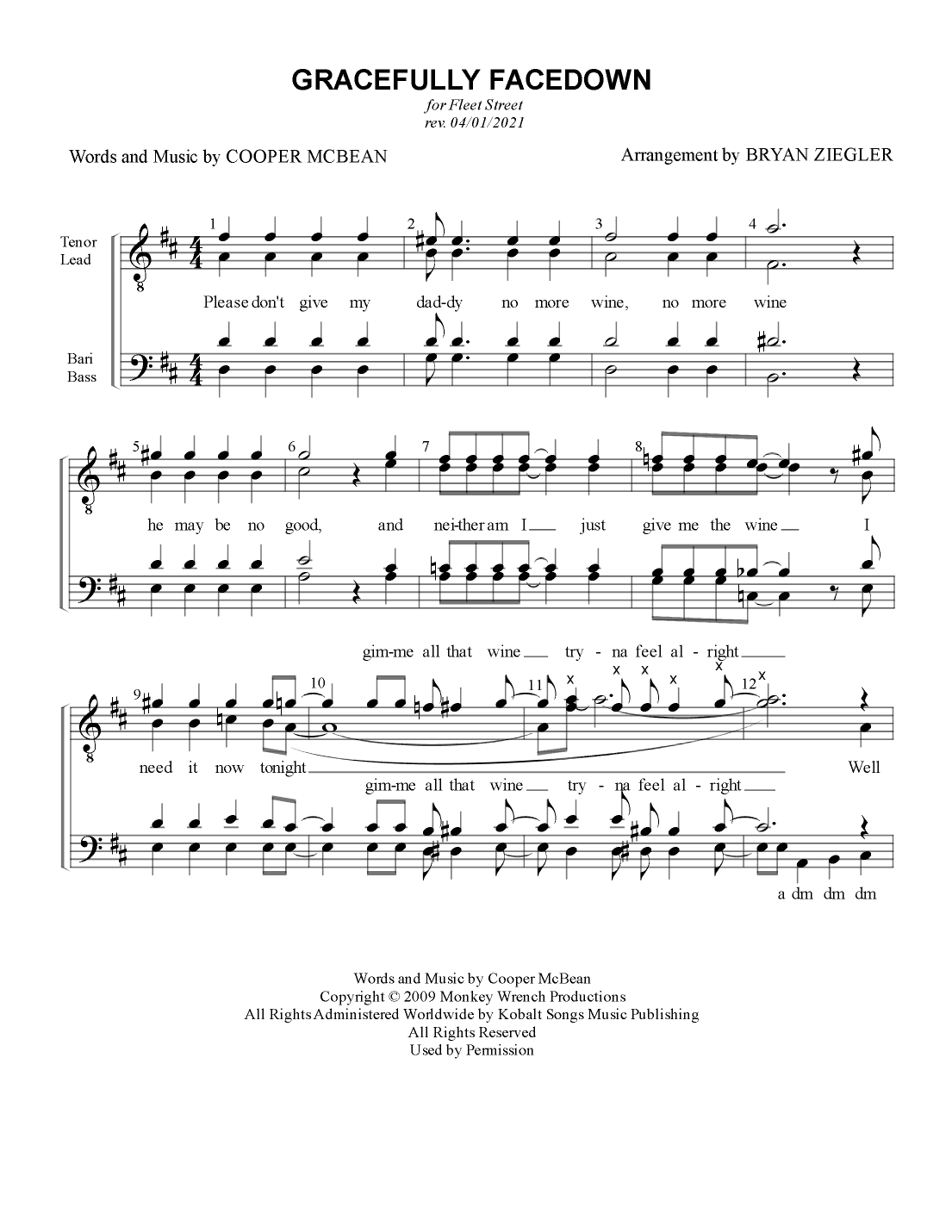 Gracefully Facedown (arr. Bryan Ziegler)