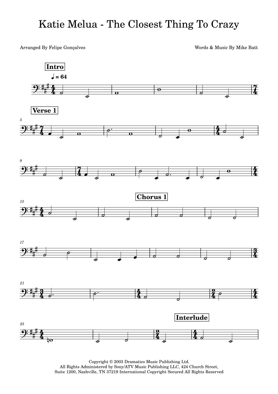 The Closest Thing To Crazy (arr. Felipe Gonçalves)