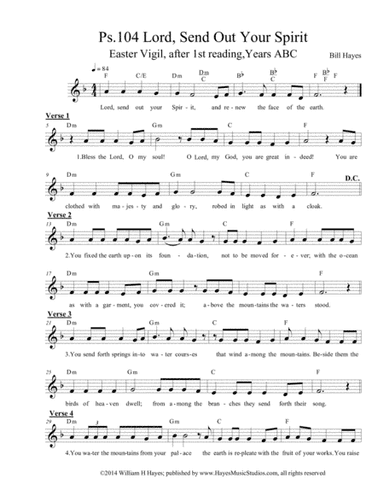 Psalm 104:  Lord, Send Out Your Spirit; Easter Vigil 1st psalm (leadsheet)