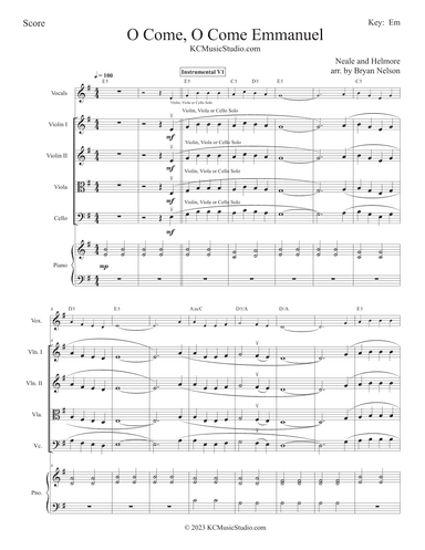 O Come, O Come Emmanuel for Vocals, String Quartet and Piano (arr. Bryan Nelson)