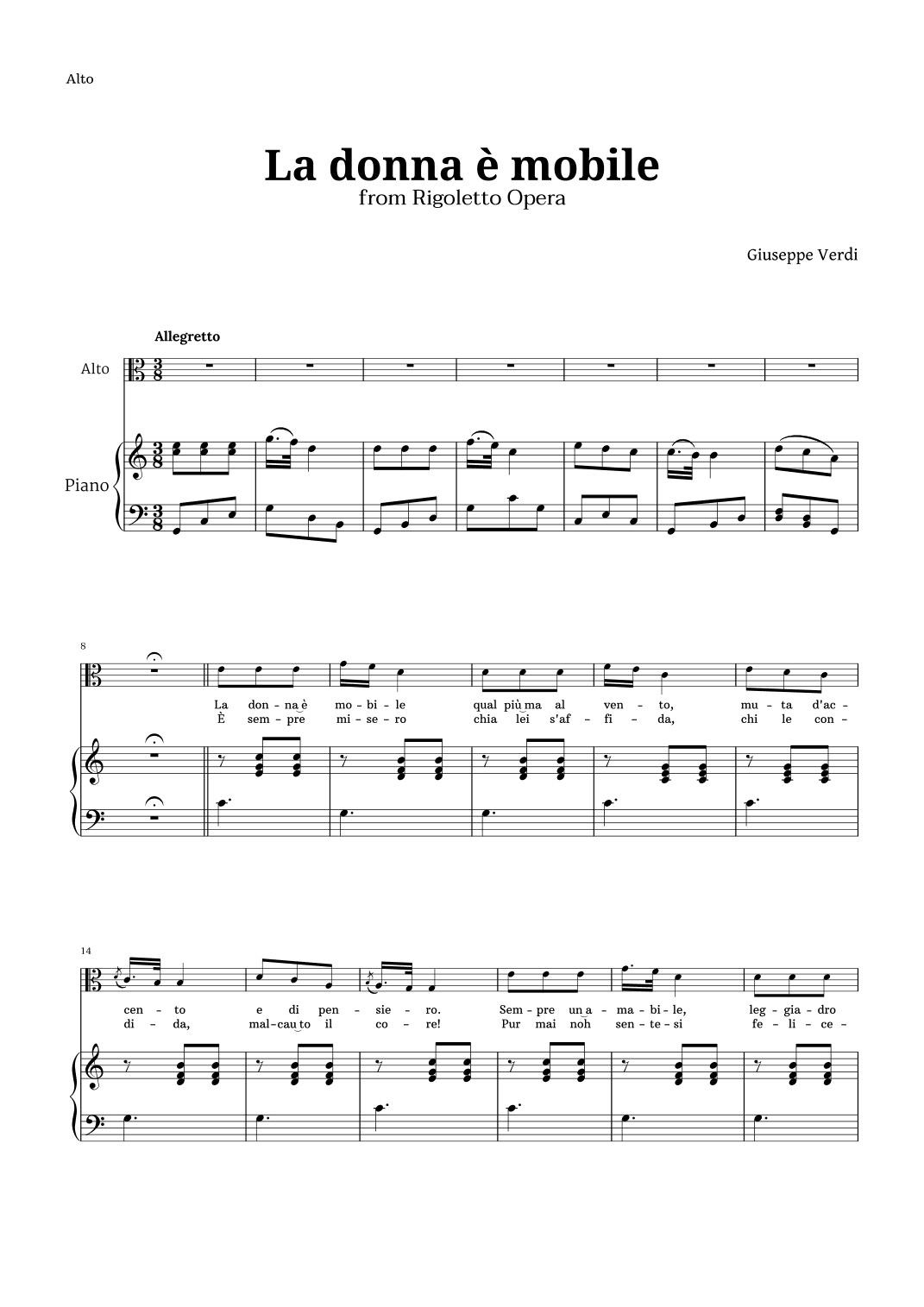 La donna è mobile in C major for Contralto and Piano (arr. Langanho)