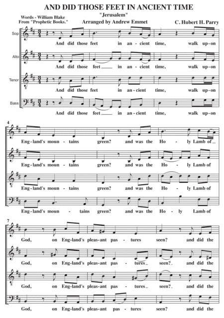 Jerusalem (And Did Those Feet) A Cappella SATB (arr. Andrew Emmet)