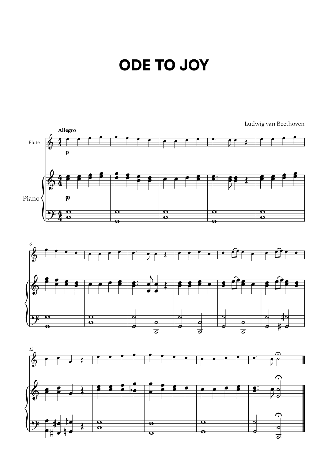 Beethoven - Ode to Joy for Flute and Piano (arr. Cadenza Editions)
