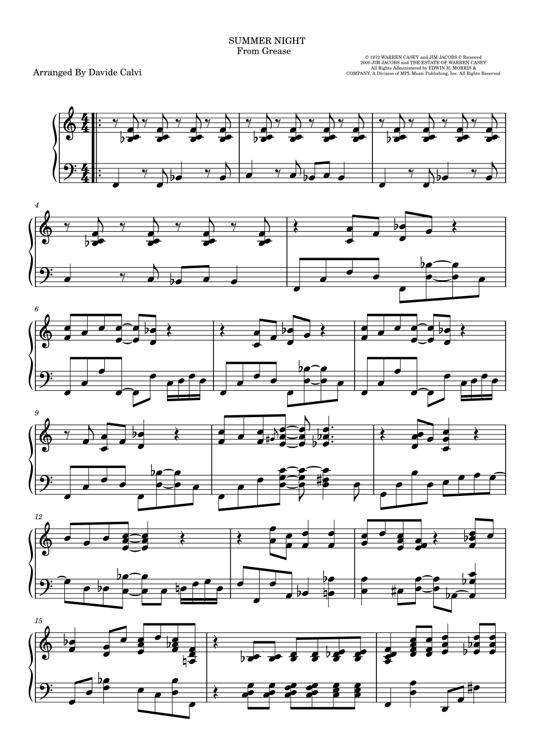 Summer Nights (arr. Davide Calvi)