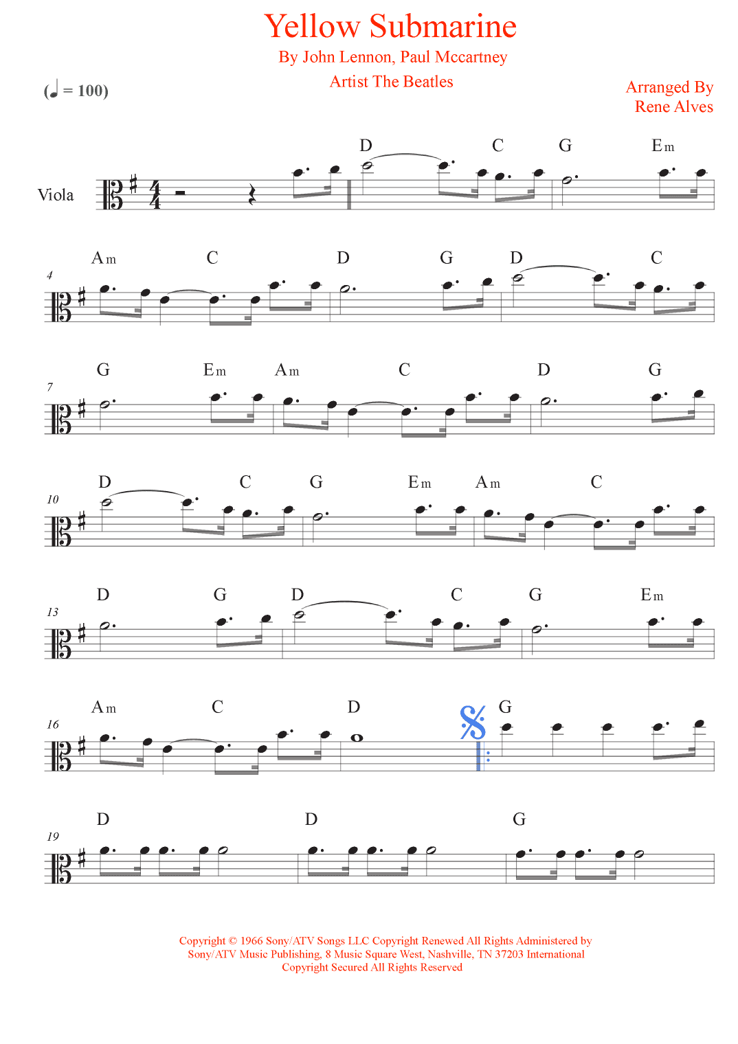 Yellow Submarine (arr. Rene Alves)