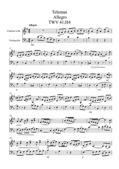 Clarinet and Cello Duet - Allegro by Teleman (arr. Ellen Macpherson)
