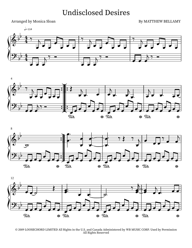 Undisclosed Desires (arr. M. Sloan)