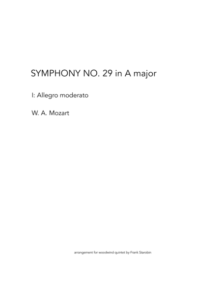Mozart's Symphony No. 29 for Woodwind Quintet (arr. Frank Starobin)