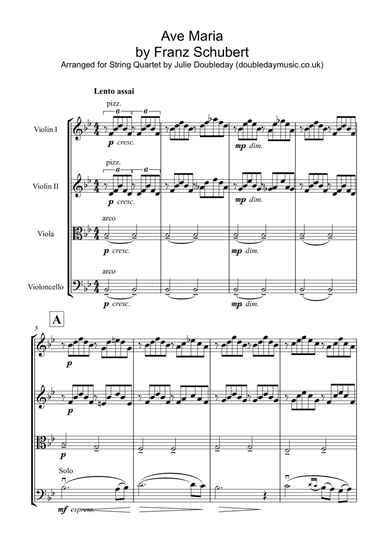 Ave Maria by Franz Schubert for String Quartet - Score and Parts (arr. Julie Doubleday)