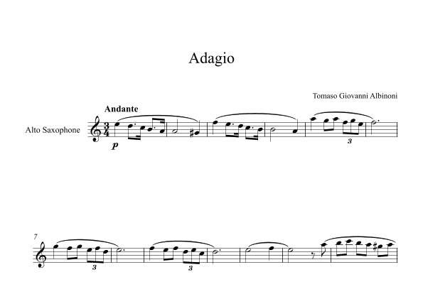 Adagio (In G Minor) - Tomaso Giovanni Albinoni (Alto Sax) (arr. Digital Book Music)