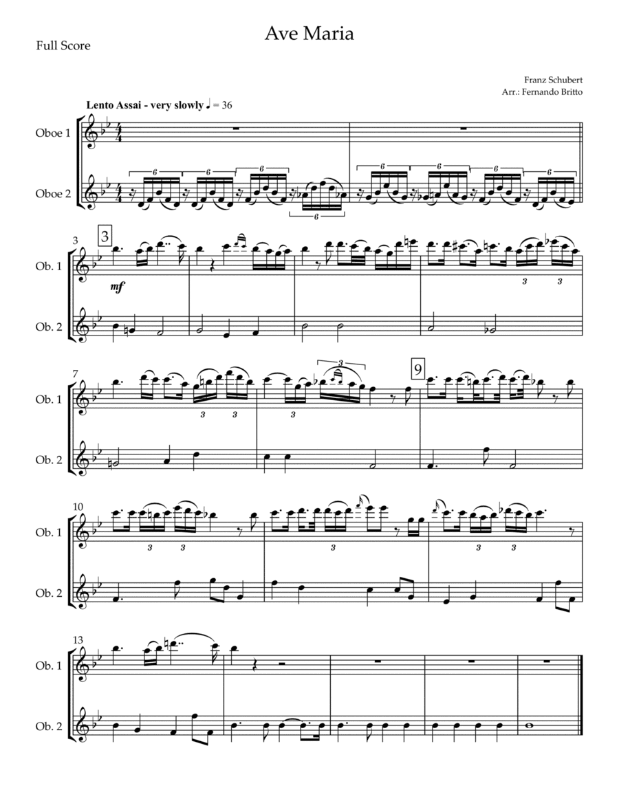 Ave Maria (Franz Schubert) for Oboe Duo (arr. Fernando Britto)