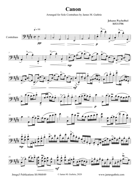 Pachelbel: Canon for Solo Contrabass (arr. James M. Guthrie)