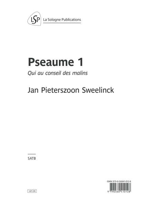 SWEELINCK Pseaume 1 / SATB (arr. La Sologne Publications)