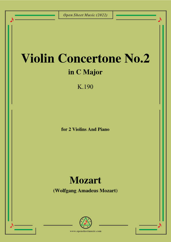 Mozart-Concertone No.2 in C Major,K.190,for 2 Violins&Piano (arr. OSM Press)