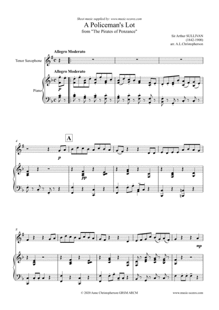 A Policemans Lot - Tenor Sax and Piano (arr. Anne Christopherson GRSM ARCM)