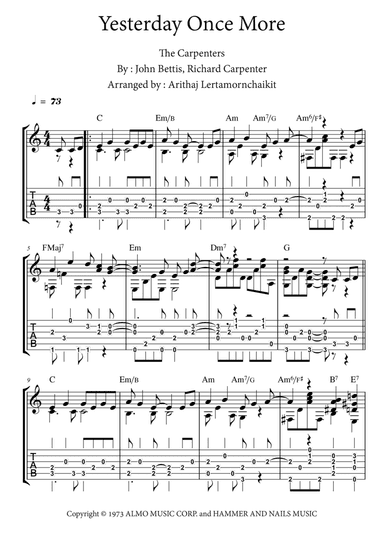 Yesterday Once More (arr. Arithaj Lertamornchaikit)