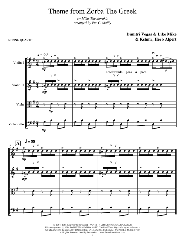 Theme From "zorba The Greek" (arr. Eve C. Mailly - Zene Strings)