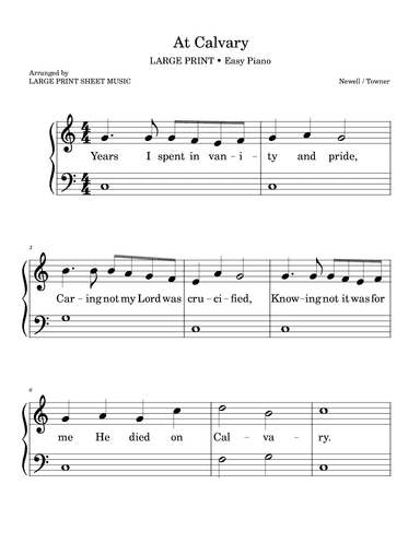 At Calvary | LARGE PRINT | Praise and Worship Hymn | Easy Piano (arr. Large Print Sheet Music)
