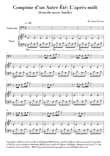 Comptine D'un Autre Été: L'après-midi (arr. Ahiva Editions)