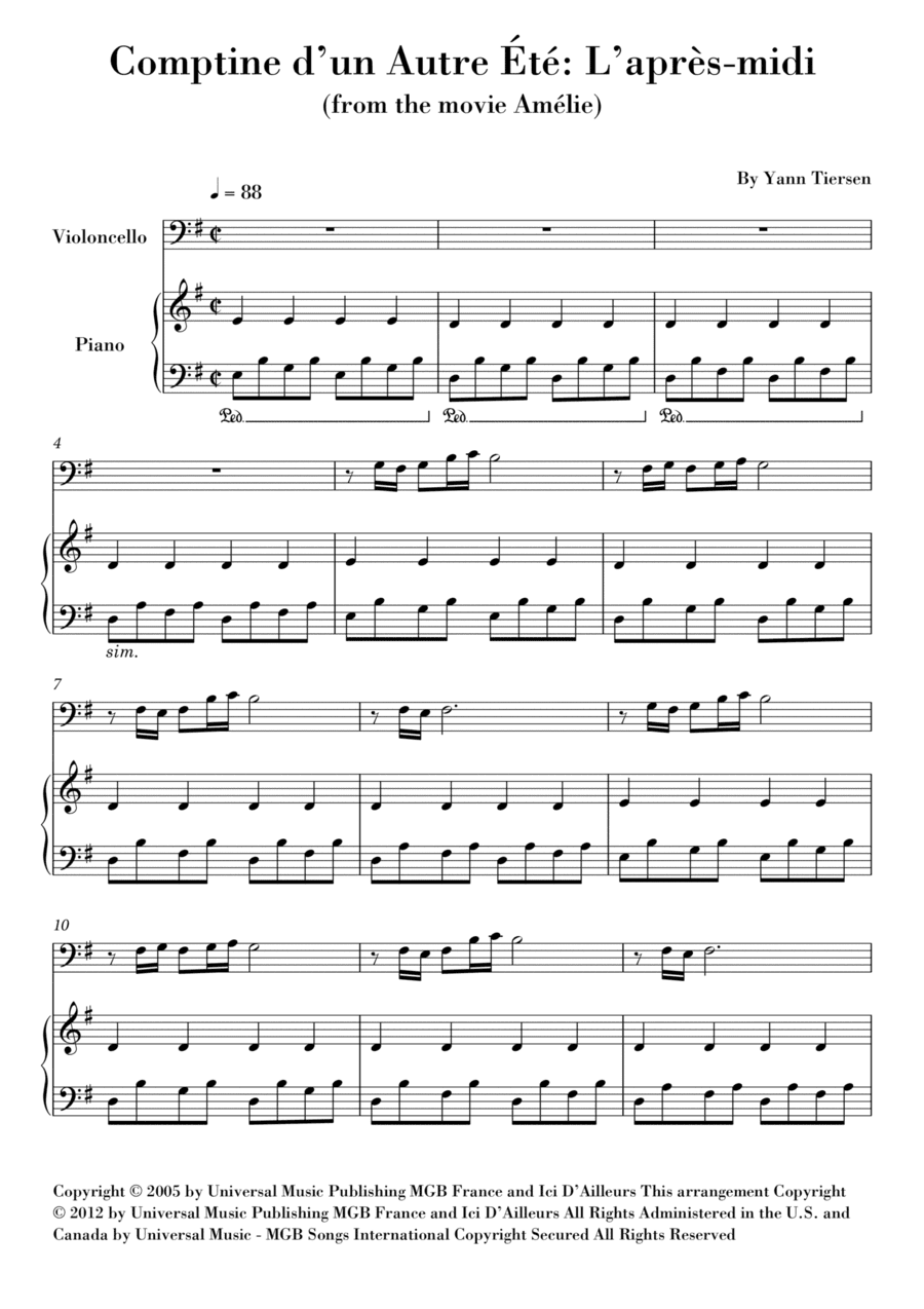 Comptine D'un Autre Été: L'après-midi (arr. Ahiva Editions)