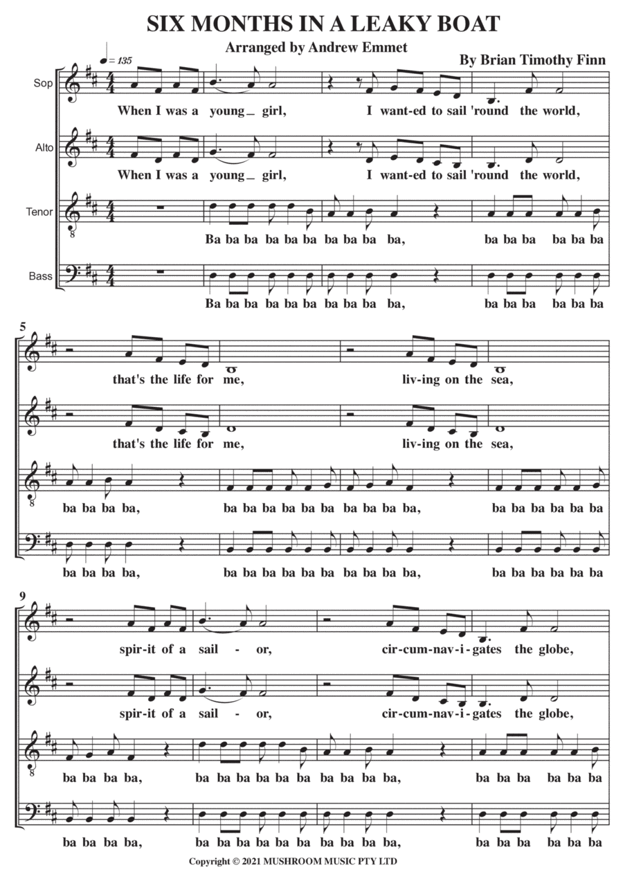 Six Months In A Leaky Boat (arr. Andrew Emmet)